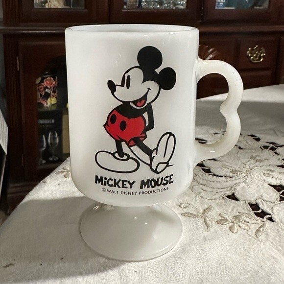 Vintage Disney Milk glass Mickey Mouse Pedestal Mug - Picture 1 of 4